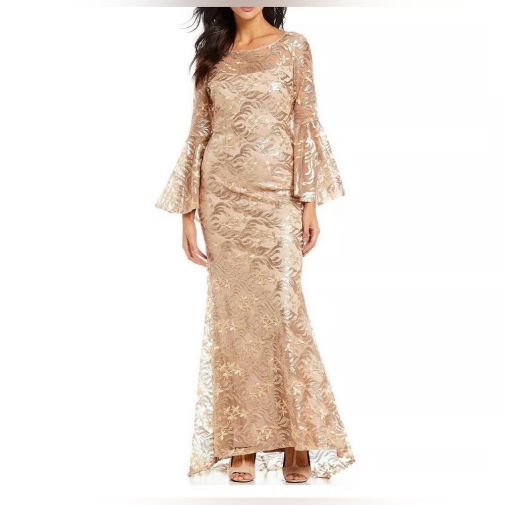 Calvin Klein Gold Long Sleeve Lace Dress